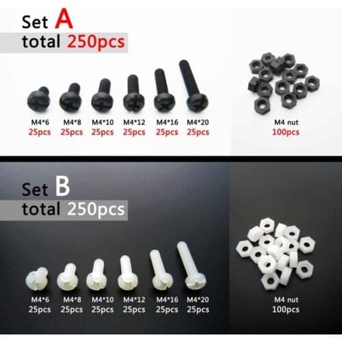 250 pcs Threaded Black White Nylon Plastic Phillips Pan Head Cross Round Screw Bolt M4 Metric