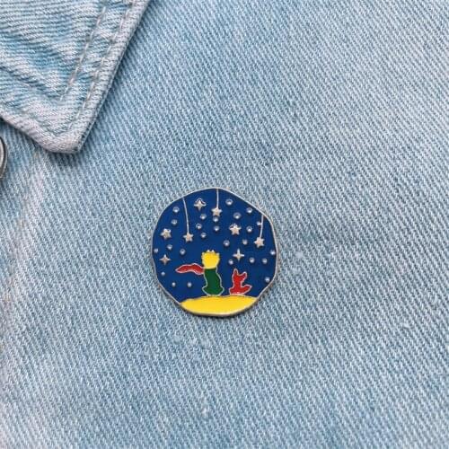 Cartoon Cute Round Prince Animal Squirrel Back View Enamel Brooch Stars Night Sky Alloy Pins Punk Badge Woman Jewelry Gift