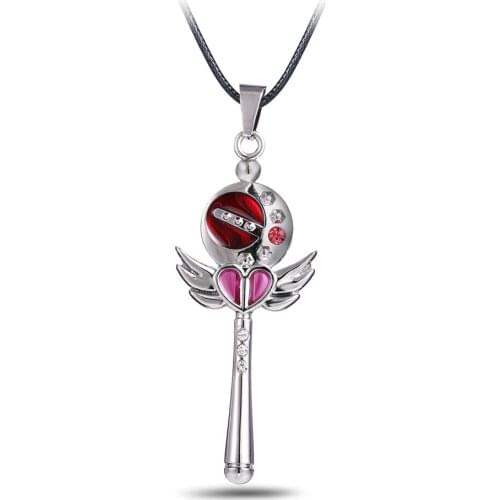 24 Pcs/Lot Pink Color Angel Wings Magic Wand Moon Pendant Necklace Jewelry Bulk Wholesale