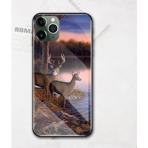 Animal forest deer case for iphone xs tempered glass case cover for iphone x xr xs max 11 pro max 6 6s 7 8 plus custom made case