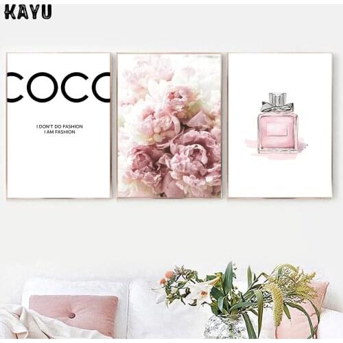 Flower Perfume Bottle Fashion Quote Canvas Painting Makeup Posters and Prints Wall Art Picture Modern Girl Woman Room Decoration