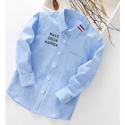 Children Shirts Casual Letter Print Cotton Long Sleeve Baby Boys Shirts For Spring Autumn Kids Student Big Boy Teenagers Shirt