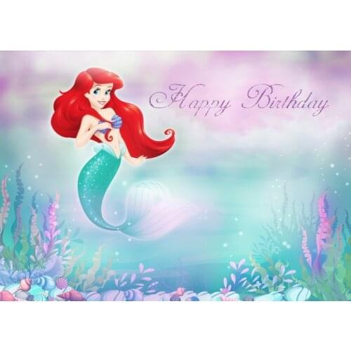 Disney Mermaid Princess Children Birthday Background Cloth Party Decoration Supplies Photo Poster Wall Decoration Painting Gift