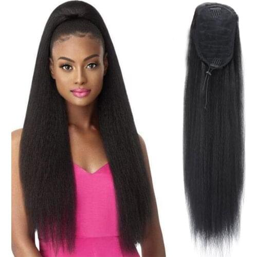 AZIR Long Afro Puff Ponytail Hair Kinky Natural Hair Synthetic Kinky Straight Drawstring Pony With Clip Elastic Band