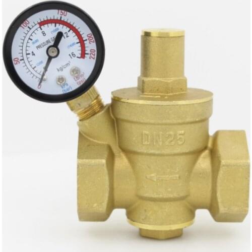 DN25 Brass Water Pressure Reducing Valve 1" Adjustable Valves With Pressure Gauge Meter Adjustable Relief Valve