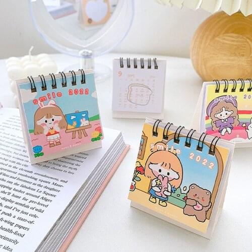 2022 Cartoon Desk Calendar Yearly Agenda Organizer School Office Supplies Notepad Calendar Dual Daily Schedule Table Planner