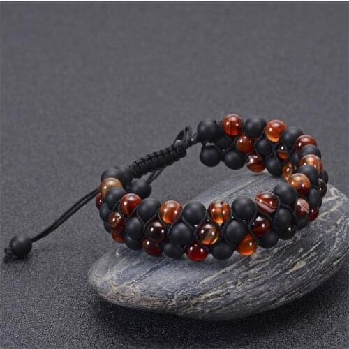 2pcs 3 Row Natural Weathered Agate Bead Bracelets Fashion Matte Beads Braided Bracelets Men Women Rosary Jewelry Drop Shipping