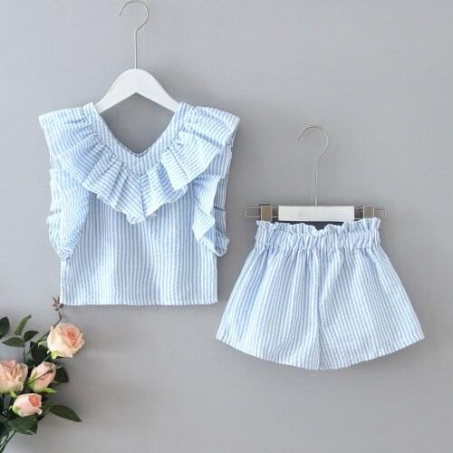 Baby Girl Summer Clothing Set Striped Ruffles T Shirts+shorts Girls Kids 2pcs Casual Princess Suits Clothes