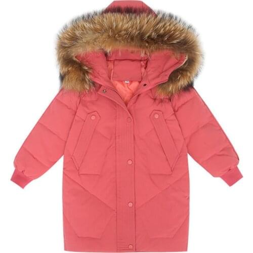 Winter Kids Girls Boys Children Clothing Long 90% Duck Dwon Jacket Tunic Clothes Faux Fur Coat Snowsuit Outerwear Overcoat