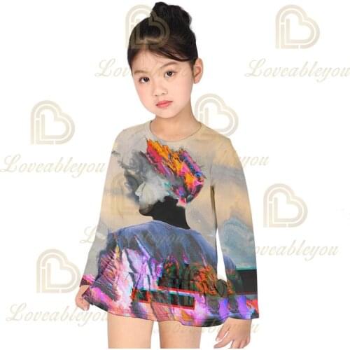 3D Print Steam wave pattern Summer Girls Long Sleeve Dress Cosplay for Kids Princess Dress Beautiful Costume