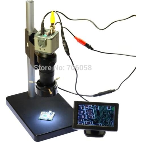 800TVL 130X Microscope Industrial Camera BNC/AV Output + 4.3" LCD Monitor + Stand Holder + C-Mount Lens + 40 LED Ring light
