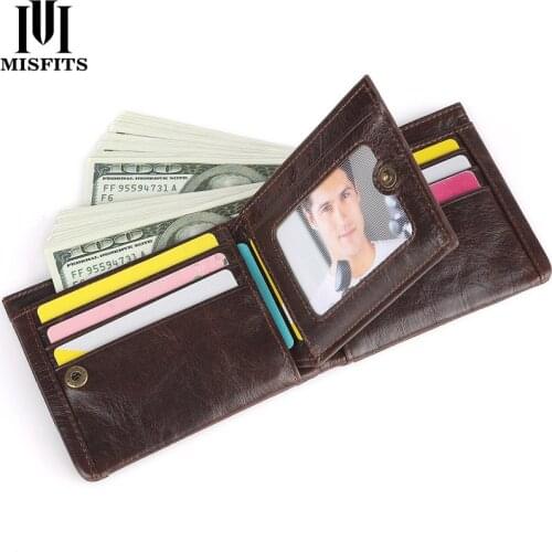 MISTITS 100% Cow Leather Short Wallet Men Bifold Card Holder Wallets Vintage Coin Purse for Male Carteira Quality Man Wallet