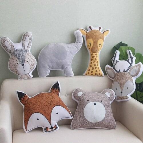 Cartoon stuffed animal throw pillow cute elk giraffe rabbit plush toy ins style home decoration cushion