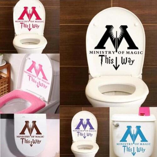 Bathroom Toilet Wall Stickers MINISTRY OF MAGIC THIS WAY Washroom Art Mural Home Decor Waterproof Wallpaper Vinyl Wall Decals