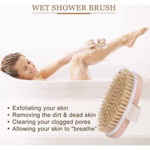 Natural Boar Bristles Dry Body Brush Wooden Oval Shower Bath Brushes Exfoliating Massage Cellulite Treatment Blood Circulation