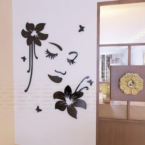 Charming Women Acrylic 3D wall stickers Tv sofa background DIY art wall decor stickers Flower Home waterproof mirror decoration