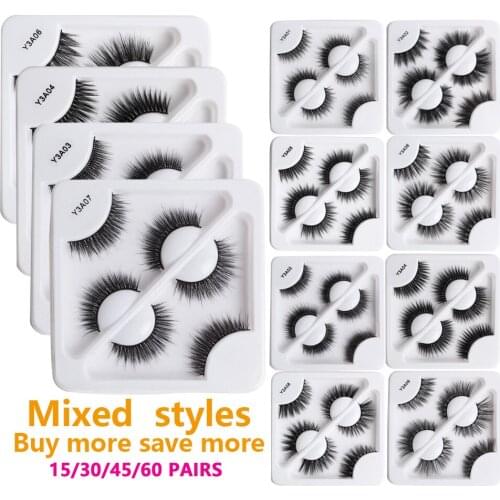 Wholesale 3d Mink Eyelashes 15/30/45/60 pairs Fluffy Wispy Fake Lashes Natural Makeup False Eyelashes Extension Eyelash in Bulk