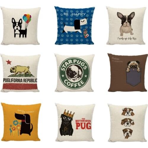 Creative Watercolor Animals Cushion Covers French Bulldog Pug Dog Dachshund Print Home Decor Gaming Chair Living Room Pillowcase