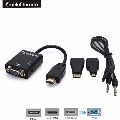 CableDeconn 1080p HDMI to VGA Adapter with Audio+HDMI TO Mini Micro HDMI Adapter 3in1 Cable Converter
