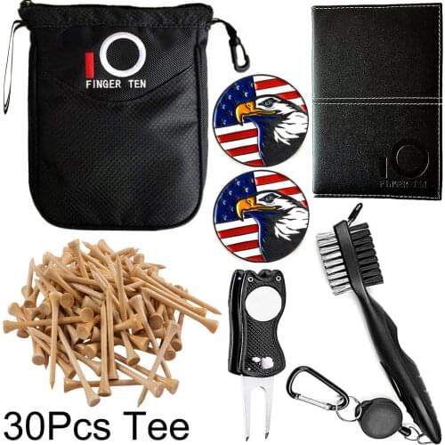 Gift Set Tool Golf Accessories Scorecard 30Pcs 70mm Bamboo Tees Green Fork Bag Club Brush with Groove Cleaner Drop Shipping