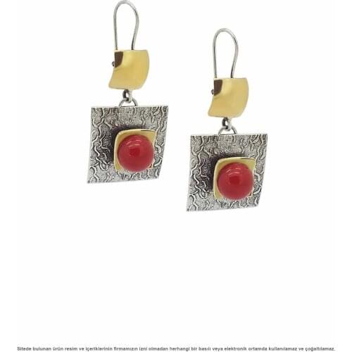 Silver Natural Coral Stone Earrings