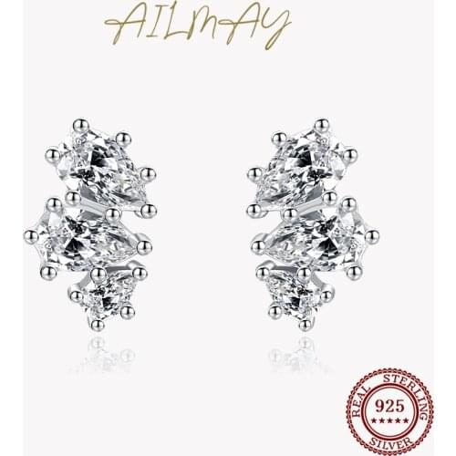 Ailmay Authentic 925 Sterling Silver Cubic Zirconia Earrings For Women Fashion Water Drop Shape Wedding Engagement Jewelry