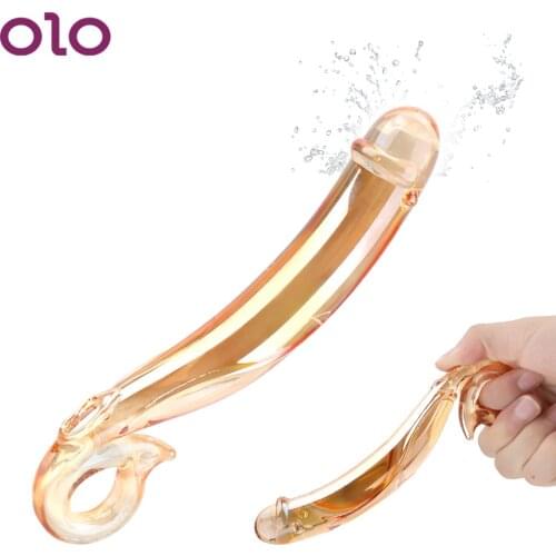 OLO Transparant Crystal Cock Butt Anal Plug Female Masturbation Fake Penis Vagina Massage Golden Glass Dildo Sex Toys for Women