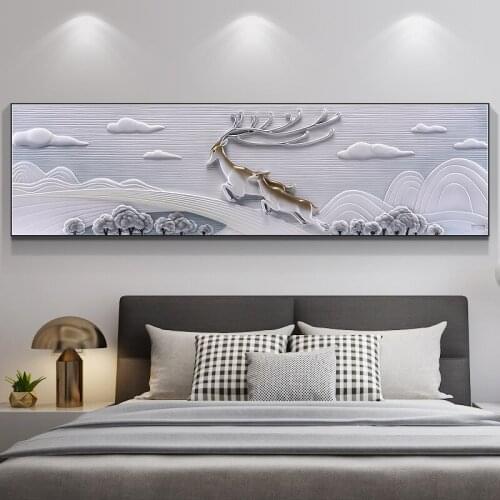 Modern Minimalist Bedroom Decoration Painting Elk Bed Head 3D Three-dimensional Atmosphere Strip Frame Painting Villa Painting