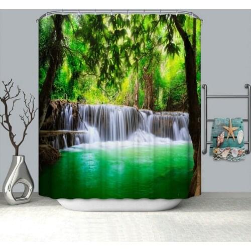 Waterfall Tree Floral Forest Natural Shower Curtains Bath Products Bathroom Decor with Hooks Waterproof Rideau