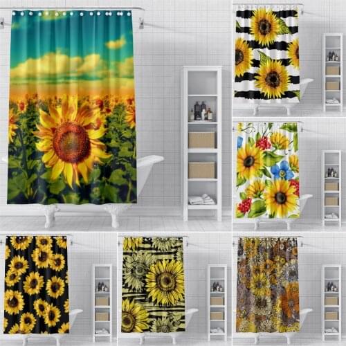 3D Sunflowers Pattern Shower Curtain Fabric Waterproof Bathroom Curtain Toilet Door Curtain Floral Shower Curtain Home Decor