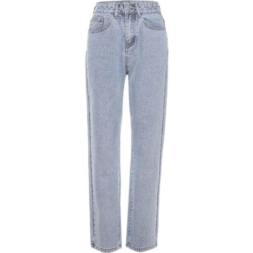 Women High Waist Jeans Contrast Color Striped Print Straight Leg Denim Pants LX9E