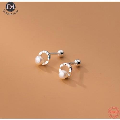 Dreamhonor Drop Shipping 925 Sterling Silver Women Pearl Twist Circle Round Ball Stud Earrings Birthday Gifts