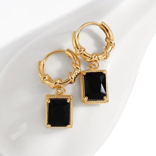 AENSOA 1 Pair Fashion Gold Color Geometric Rhinestone Rectangle Hoop Earrings Luxury Top Quality Crystal Earrings for Women
