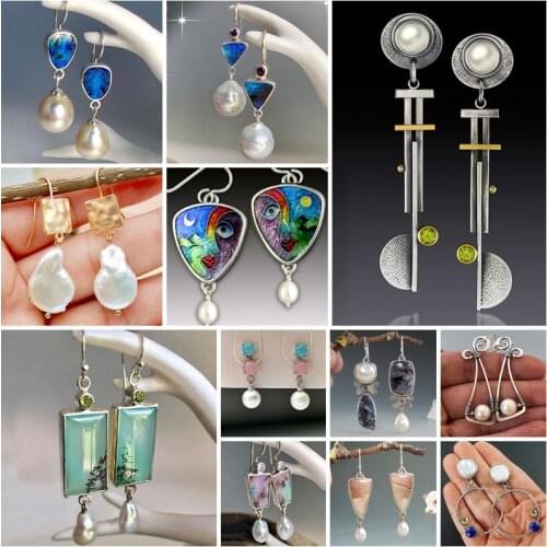 Delicate White Pearl Statement Drop Earrings for Women Wedding Jewelry Charms Accessories Geometric Stone Dangle Earring