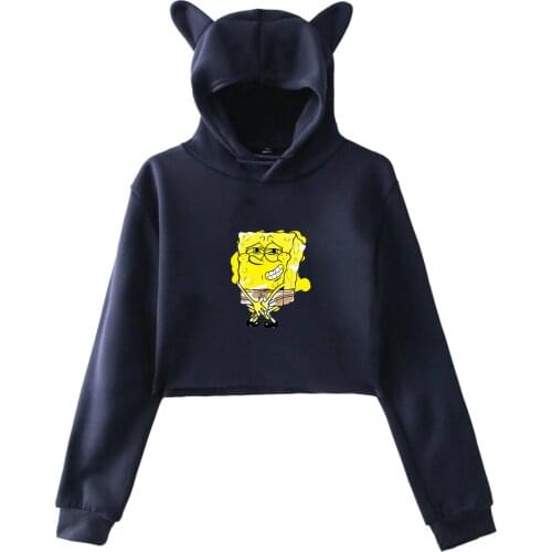Patrick Star Print Women Cat High waist Long Sleeve Hoodies Autumn Winter Cat Ear Pullovers Sweatshirts Y2K Women-Clothing