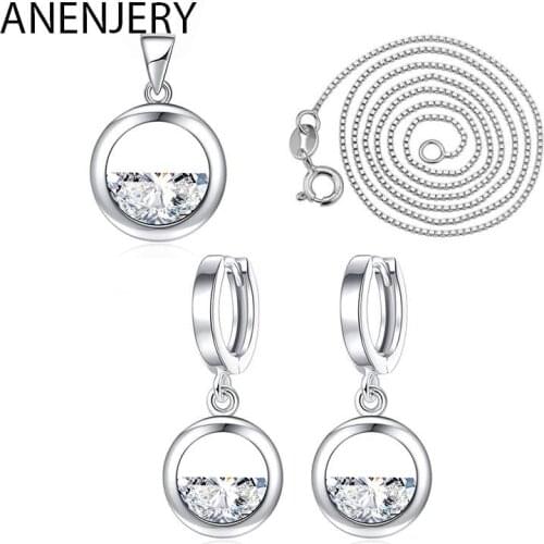 925 Sterling Silver Zircon Water Drop Necklace+Earrings For Women Jewelry Sets Best Gift