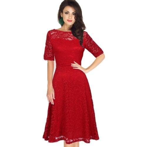 Feelycc Vestido de festa Dress Backless Women Vintage Rockabilly Swing Elegant Bridesmaid A-Line Party White Lace Dress