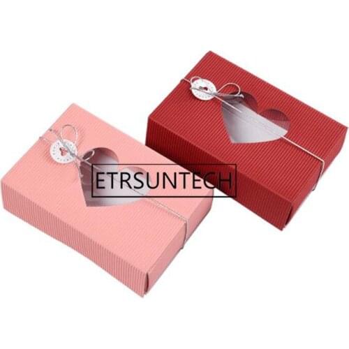 100pcs Simple Festival Rectangle Corrugated Tea Boxes With Peach Heart Window Red & Pink DIY Soap Gift Box