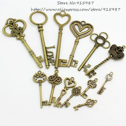 Sweet Bell 13-25 pattern Mixed 100g Assorted key Charms Pendants key Metal Alloy Pandent Color Antique Bronze Diy D0674