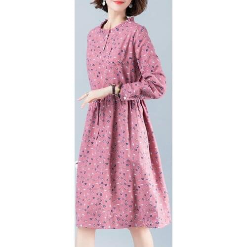 2021 New Women Summer Vintage Casual Short Sleeve Print Floral Dresses Party Elegant Cotton Linen Sundress Vestidos B226