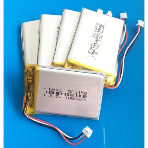 5pcs JST 1.25mm 3pin plug 3.7V 1000mAh Polymer Lithium Lipo Rechargeable battery 503450 for smart phone DVD mp3 Led Lamp camera