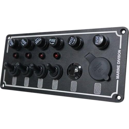 6 Gang Marine Toggle Switch Panel 12V/24V Fused ON/OFF Overload Switch Panel with Cigarette Lighter for Boat Caravan RV