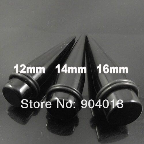 60cs/lot 12mm 14mm 16mm big size Black Acrylic Ear Piercing Tapers Ear Expander Flesh Tunnel Mixed 3 sizes Free Shipping