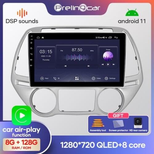 Prelingcar Android 10.0 NO DVD 2 Din Car Radio Multimedia Video Player Navigation GPS For Hyundai i20 Manual A/C 2012 2013 2014