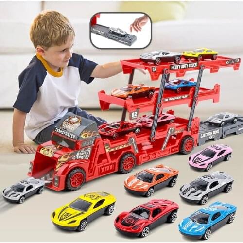 Childrens Toy Car Alloy Container Car Toy Car Model with 12 Alloy Car Toys 1:24 Diecast Car Model Toy for Children