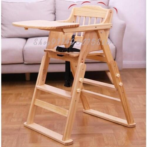 Baby Dining Chair Solid Wood Portable Baby Eating Dining Table Chair Foldable Multifunctional Children Dining Chair With Plate