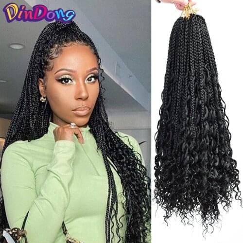 DinDong Box Braids with Curly Hair Synthetic Crochet Braiding Hair Extension 18 inch Messy Knotless Bohemian Goddess Box Braid B