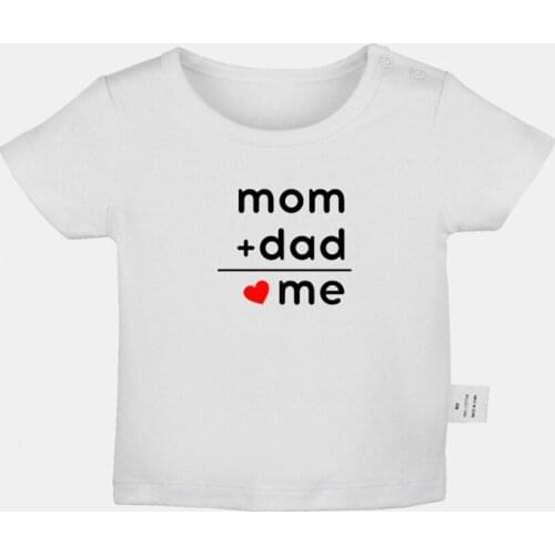 Mom + Dad = Me Design Newborn Baby T-shirts Funny Baby 100% Battery I'm Not a Baby Graphic Solid Color Short Sleeve Tee Tops