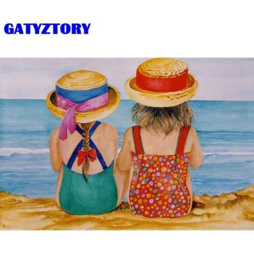 GATYZTORY Paint By Number Sea Side Girl Landscape Kits Home Decor Painting By Numbers Drawing On Canvas HandPainted Art DIY Gift