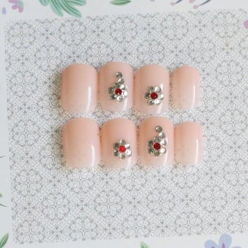 24 Hot Sale Fashion Candy Color Crystal Diamond Nail Finishes Fake Nails Short dark complexion P01-1